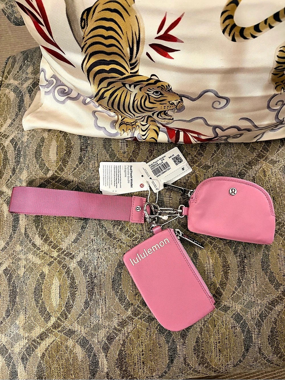 NWT: $48 LULULEMON Dual Pouch Wristlet, Sweet Sorbet (Pink) w/ Silver Hardware